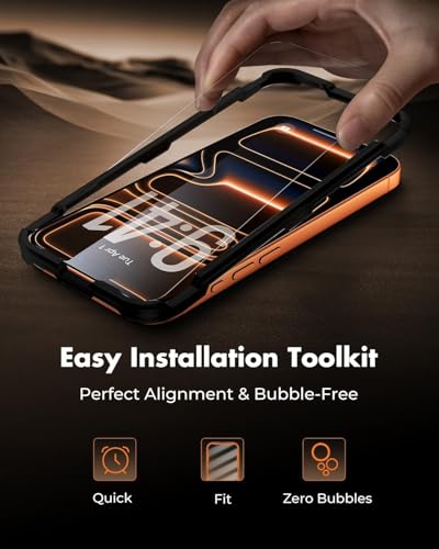 ImpactStrong 3-Pack Shatterproof Tempered Glass Screen Protector for iPhone 17 Pro Max [Easy Installation Frame] [Bubble Free] [9H Hardness] [Full Coverage] Case Friendly, 6.9 Inch - size: iPhone 17 Pro Max