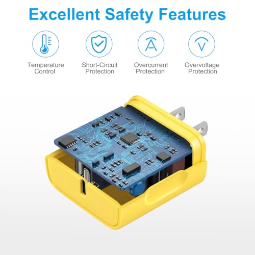 iPhone 17 16 15 Charger Fast Charging 6FT - 20W USB C Charger Block - color: Yellow, size: 6FT