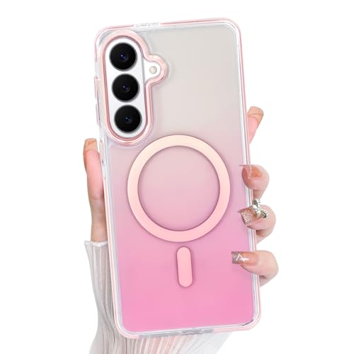 Bonoma for Samsung Galaxy S26 Case Iridescent Crystal Clear Back -Pink | Magnetic Compatible with Magsafe Cute Gradient Slim Shockproof Case, High-Duty Protection for Phone Cover - color: Pink Gradient, size: Samsung Galaxy S26