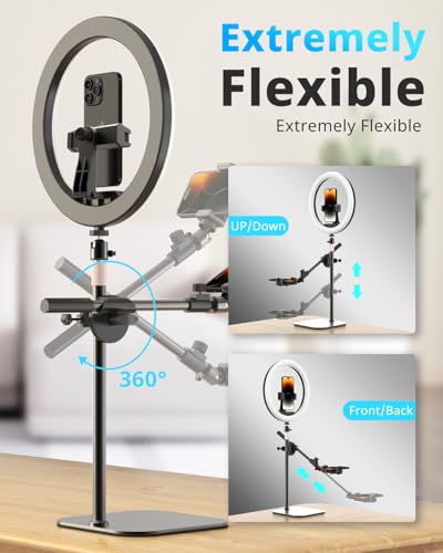 UBeesize 12" Desk Ring Light with Stand and Phone Holder, Overhead Phone Mount for Video Recording, Zoom Meeting, Live Streaming, Tiktok, YouTube，Compatible with iPhone, Android, Cameras