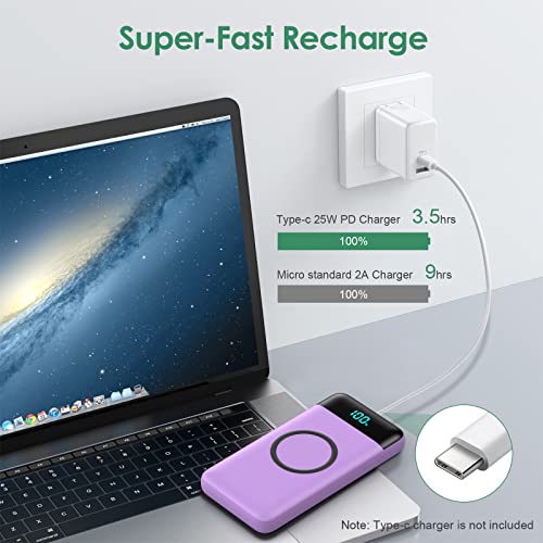 Wireless Portable Charger 30,800mAh,15W Wireless Charging USB C Power Bank,25W PD QC 4.0 Fast Charging 4 Outputs Travel Essentials Battery Pack Compatible with iPhone 17/16/15/14,Galaxy,Android-Purple - color: Purple