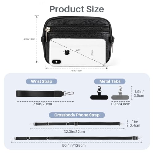Clip and Go Strap for Phone with Wallet Crossbody - color: Black, size: Large