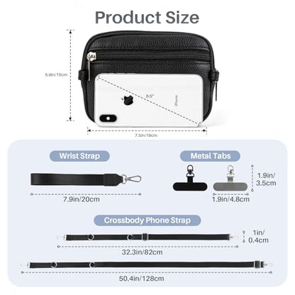 Clip and Go Strap for Phone with Wallet Crossbody - color: Black, size: Large