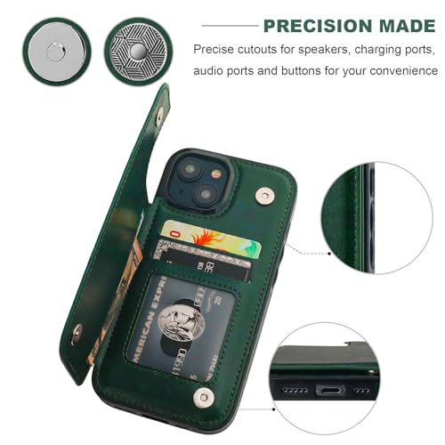 ONETOP for iPhone 15 Wallet Case with Credit Card Holder,Green | Kickstand,ID/Cash Holder,Case Wallet with Card Slots,Double Magnetic Clasp,Durable PU Leather Shockproof Cover for Women Men - color: Green