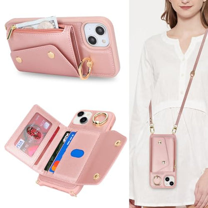 Lipvina Crossbody Wallet Case for iPhone 13,Rose Gold - color: 06-Rose Gold, size: iPhone 13 6.1"