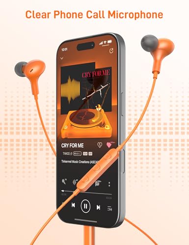 USB C Headphones for Apple/iPhone Duo 18 17 16 15 Wired Earbuds with Case - color: Orange