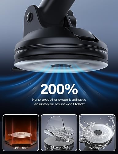 Lamicall Car Phone Holder Military-Grade Suction Cup Dashboard Windshield - color: NEW Upgraded - Dark Grey