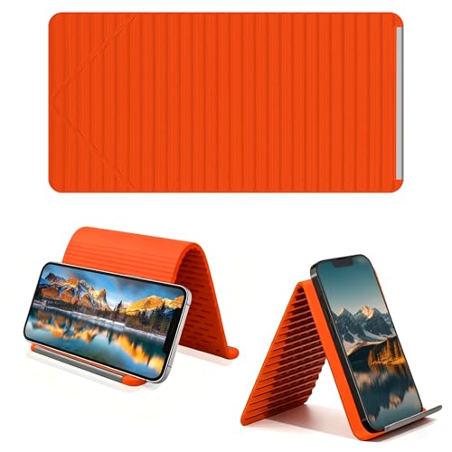 Foldable Silicone Phone Stand, Orange, Anti-Slip, Multi-Angle - color: Orange