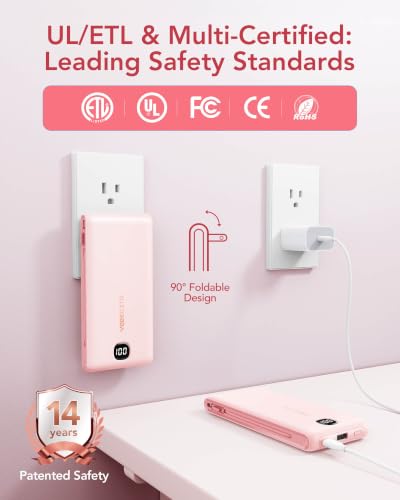 Portable Charger Power Bank Built in Cables and Wall Plug, 10000mAh iPhone Battery Pack Fast Charging, USB C External Slim Power Bank, Travel Essentials Compatible with iPhone 16 15 14 13 iPad, Pink - color: Pink