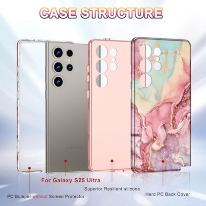 Btscase for Samsung Galaxy S25 Ultra Case, [Military Grade Drop Tested] Marble Pattern Design Slim Rugged Shockproof Women Girls Men Protective Anti-Scratch Cover, All Rose Gold | Military Grade Drop Tested - color: All Rose Gold, size: Samsung Galaxy S25