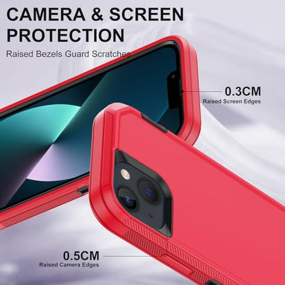 for iPhone 13 Case with 2 Screen Protector,Shockproof Drop Protection Full Body Heavy Duty 3 Layer Military Rugged Durable Phone Cover for Apple iPhone 13 6.1" (Red Black) - color: Red Black