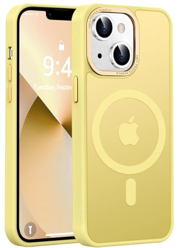 Newfuture Magnetic for iPhone 13/iPhone 14 Case Matte Shockproof, Yellow | Military Drop Protection, Slim Matte Anti-Fingerprint, Compatible with Magsafe, Camera Guard, Translucent Protective Cover - color: Yellow, size: iPhone 13/iPhone 14 6.1inch