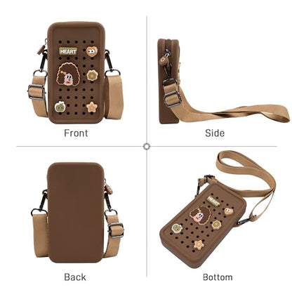 Candy Small Crossbody Bag with Wide Shoulder Strap and Larger Holes for Charms – Adjustable, Stylish, and Comfortable Everyday Bag (Brown) - color: Brown(updated)