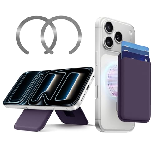 MagSafe Wallet Stand RFID Card Holder Thin Leather with Strong Magnets - color: Purple