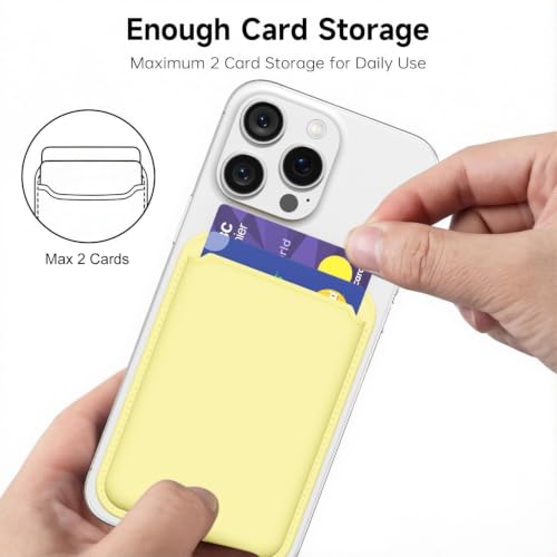 oakxco Magnetic Phone Wallet Stick On, Secure Phone Card Holder Silicone Compatible with Magsafe, Adhesive Pocket Sleeve ID Credit Card, Slim Thin Card Case, Compatible with iPhone Samsung, Yellow - color: Yellow