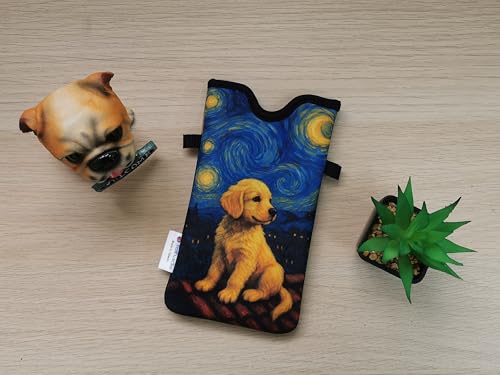 Tainada Neck Phone Sleeve Pouch w/Crossbody Strap (Dog Cat Starry Night) - color: Dog Cat Starry Night