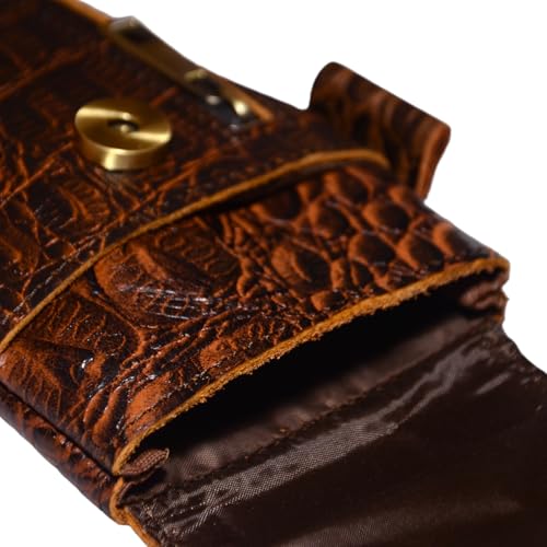 Leather Phone Holster Pouch for iPhone 16, 16 Pro,15 Pro 14, 14 Pro, 13 Pro, 13, 12 Pro, 12, Xs, X,11,Cell Phone Case with Belt Clip [Magnetic Closure] ID Card Holder Pouch(Fits Otterbox Case) - color: Croco Brown