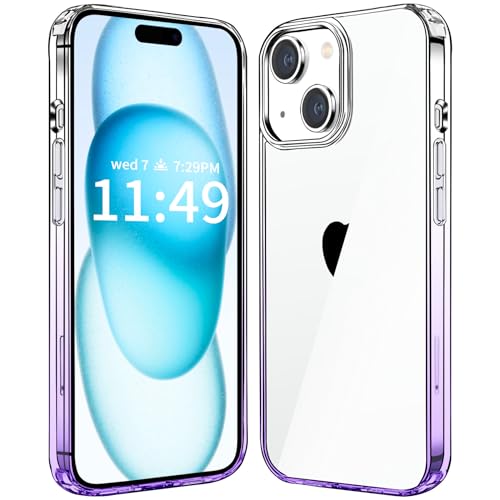 JJGoo Compatiable with iPhone 15 Plus Case Clear, Transparent Shockproof Phone Case, Slim Anti-Scratch Hard PC Back Protective Cover Bumper, Gradient Purple - color: Gradient Purple