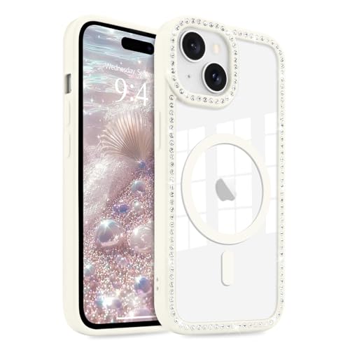 LCHULLE Magnetic for iPhone 15 Plus/14 Plus Case Glitter Rhinestones, White | Luxury Diamond Compatible with MagSafe Shiny Sparkle for Girls Women | Soft TPU and Hard PC Shell Shockproof Phone Case - color: White, size: for iPhone 15 Plus/14 Plus 6.7"