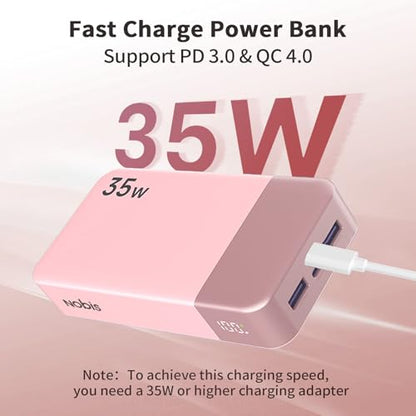 NOBIS Portable Charger 35W 20000mAh Power Bank Fast Charging - color: Pink