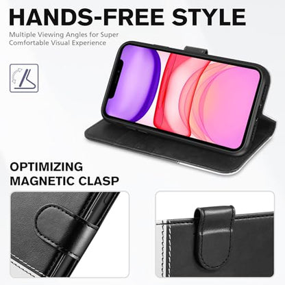 TUCCH Case Wallet for iPhone 11 (6.1"), RFID Blocking Folio, Black & White | 3 Card Holders, Kickstand, PU Leather, Magnetic Closure, Shockproof TPU Shell, Protective Flip Cover - color: Black & White