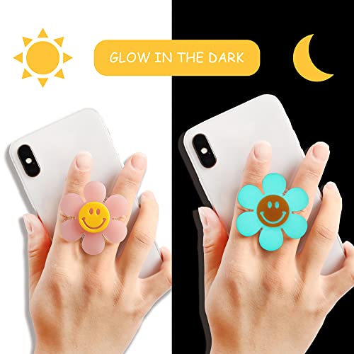 On The Grip Cheerful Smiley Flower Phone Grip - Bright, Expandable, Collapsible - Comfortable Touch, Secure Grip (Pink) - color: Pink