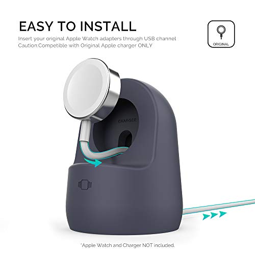 AhaStyle iWatch Stand Silicone Charging Dock Holder Accessories for Apple Watch Series 8/Ultra/SE2/7/6/SE/5/4/3/2/1(49/45/44/42/41/40/38mm), Supports Nightstand Mode【Adapters NOT Included】(Navy Blue) - color: Navy Blue