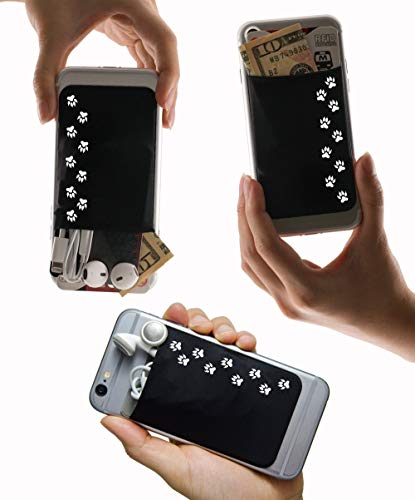 Phone Wallet - Adhesive Card Holder - Cell Phone Pouch - Stick on Lycra Pocket by Gecko - Carry Credit Cards and Cash - color: CAT PAW - BLACK