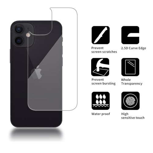 3 Pack Glass Back Screen Protector for iPhone 12 mini 2020 5.4-Inch - size: iPhone 12 mini 2020