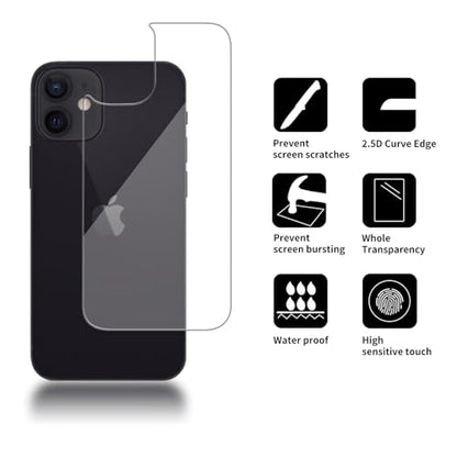 3 Pack Glass Back Screen Protector for iPhone 12 mini 2020 5.4-Inch - size: iPhone 12 mini 2020