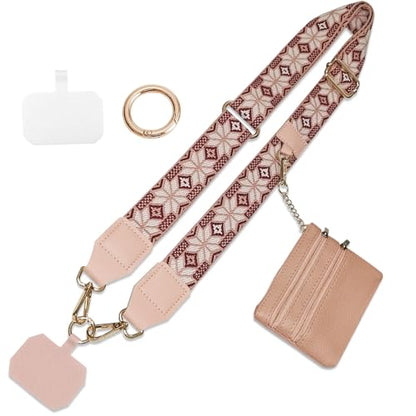 Cell Phone Lanyard with Wallet - Anti-Theft Crossbody Adjustable Phone Strap for Most Smartphones, for Men & Women - color: Pink