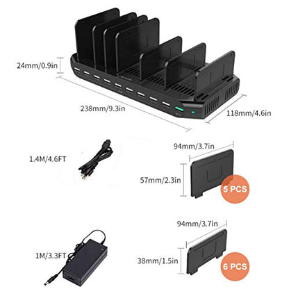 Alxum USB Charging Station with QC 3.0, 10 Port Multi-Device Charging Dock - color: Black, size: 60W-10 QC3.0