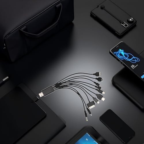3Pcs Black 10 in 1 Universal USB Cable, Multiple Universal Charging Cable for Cell Phones Blutooth Earphone Speaker Adapter Cable, 20cm Data Cable，Cables and Interconnects，USB Cables