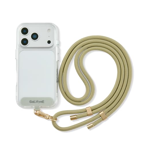 Universal 7mm Phone Lanyard for iPhone 17 Pro Max & Most Smartphones, Thick Rope Adjustable Anti-Theft Crossbody Cell Phone Strap with Non-Adhesive Tether Tab for Men & Women, Olive Green/Matte Gold - color: Olive Green