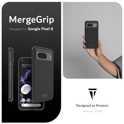 TUDIA MergeGrip [Military Grade] Designed for Google Pixel 8 Case (2023) - [Drop Tested] Dual Layer Shockproof Slim Rugged Tough Heavy Duty Protective Phone Cases Cover - Matte Black - color: Matte Black, size: Standard Pixel 8