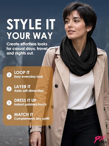 Pop Fashion Solid Color Hidden Zipper Pocket Scarf - Fashion Scarf for Women - All Seasons - color: Black