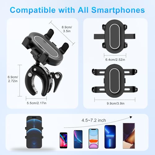 Stroller Phone Holder, Universal Handlebar Phone Mount with 360° Rotation for Golf Cart, Shopping Cart, Spin Bike, Treadmill & Boat - Clamp Fits All iPhone & Android Phones