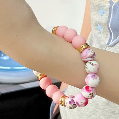 VICHUNHO Marble Silicone Beaded Phone Wrist Strap - color: Colorful Pink