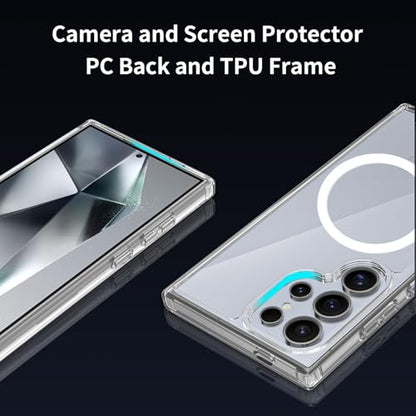 for Samsung Galaxy S24 Ultra Case Magnetic, [Compatible with Magsafe] 6.8 Inches Slim Fit Heavy Duty Protection Wireless Charging TPU and PC Shockproof Anti-Slip Protective Phone Cover, Clear - color: Clear Magnetic
