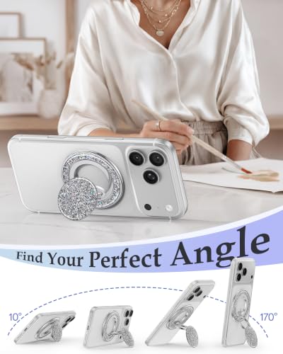 SYNCWIRE for MagSafe Phone Grip, Sparkly Magnetic Phone Ring Holder - color: Glitter Silver