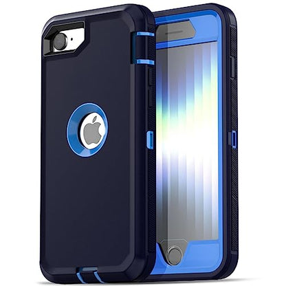 AICase for iPhone SE Case 3rd & 2nd Generation, for iPhone SE 2022/2020 Built-in Screen Protector Heavy Duty Protective Shockproof 3-Layer Full Body Rugged Phone Cover, Admiral Blue/Royal Blue - color: Admiral Blue/Royal Blue