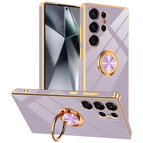 Purple Designed for Samsung Galaxy S25 Ultra Case with Ring Stand | Support Magnetic Car Mount, 360° Rotatable Finger Holder, Soft TPU Cover Plating Edge, Protective Slim Kickstand Phone Case - color: Purple, size: 6.9'' S25 Ultra