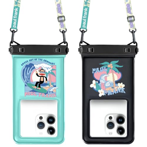 Paul Frank Waterproof Phone Pouch Floating, 2 Pack IPX8 Waterproof Phone Case with Lanyard for iPhone 17 16 15 14 Pro Max Galaxy S25 S24, Cellphone Dry Bag Beach Cruise Ship Essentials(up to 8.5") - color: Black&Green
