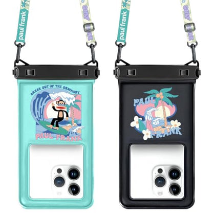 Paul Frank Waterproof Phone Pouch Floating, 2 Pack IPX8 Waterproof Phone Case with Lanyard for iPhone 17 16 15 14 Pro Max Galaxy S25 S24, Cellphone Dry Bag Beach Cruise Ship Essentials(up to 8.5") - color: Black&Green