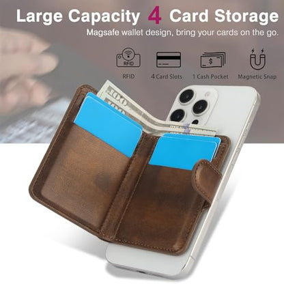 HAII for MagSafe Card Wallet Bag compatible with MagSafe Invisible Ultra-Thin Lightweight Kickstand Magnetic Mobile Wallet Man Woman, 4 Card Slots + 1 Cash Bag. (Brown, Buckle Wallet) - color: Brown, size: 4 Card Slots + 1 Cash Bag - Buckle Wallet