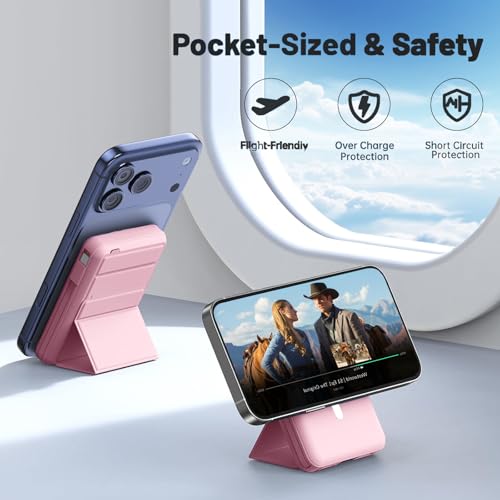 Azmuth for MagSafe Portable Charger, 10000mAh Magnetic Power Bank | 20W PD Fast Charging Magnetic Travel Charger with Dual USB-C LED Display for iPhone 17/16/15/14/13/12 Series - color: Pink