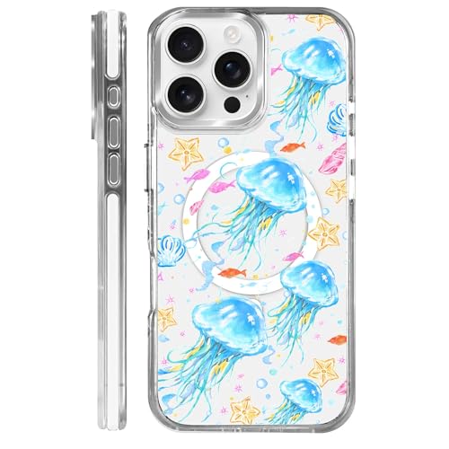 VisEnt Clear Case for iPhone 16 ProMax, Magnetic Phone Case, Transparent Slim Cover, Military Grade Protection, Shockproof, Anti-Yellowing, Scratch Resistant, Blue Jellyfish Ocean - color: Blue Jellyfish Ocean, size: Iphone 16 Pro Max