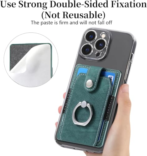 Card Holder for Phone Case, Ring Stand Stick on Phone Wallet，Green - color: Green