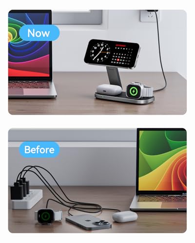 3-in-1 Charging Station for Apple Device, Qi2 25W Certified Magnetic Wireless Fast Charger Stand Compatible with MagSafe for iPhone 18/17/16/15/14/13/12/Air/Duo Series, Apple Watch & AirPods - color: MatteBlack