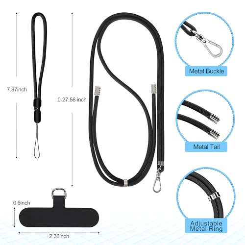 takyu Phone Lanyard, 2 Pack Soft Nylon Neck Strap Universal Cell Phone Lanyard and 2 Pack Phone Wrist Strap with Durable Pads for Most Smartphones-Black - color: Black+black